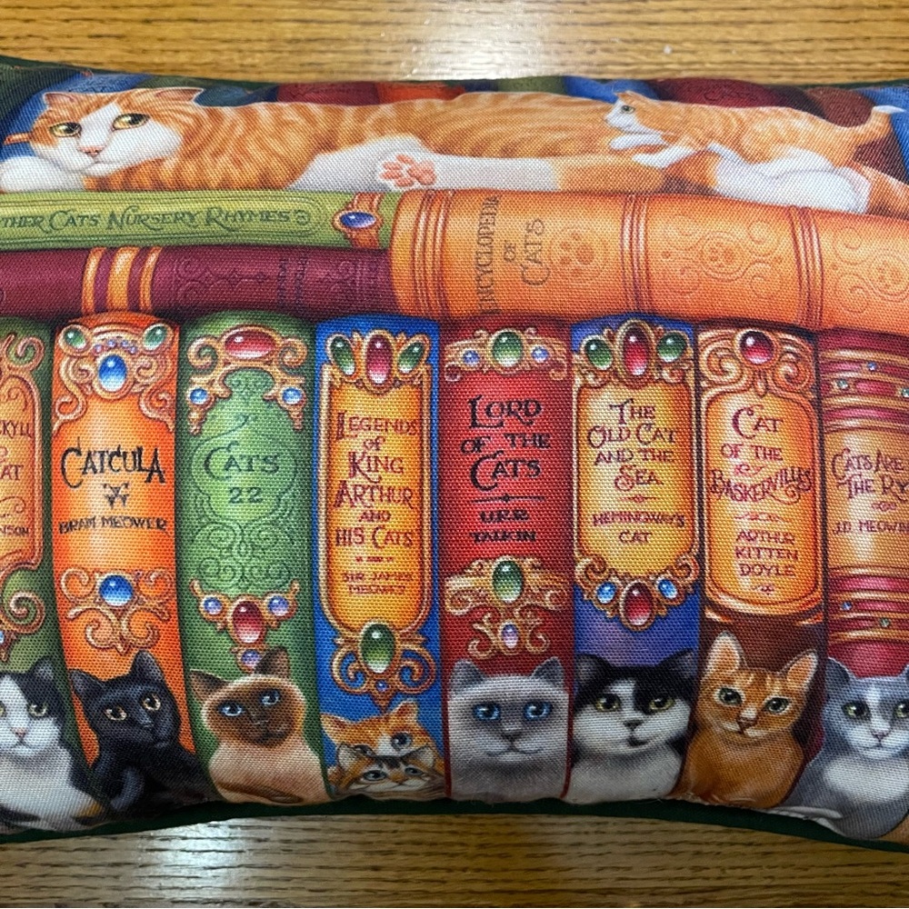 Humorous Whimsical Vibrant Cats and Library Books Decorative Pillow - Picture 7 of 10